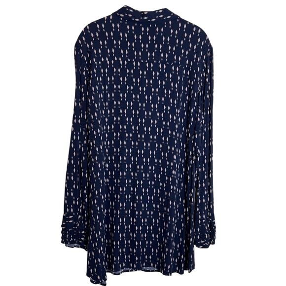 Soft Surroundings Womens Button Front Poet Tunic XL Navy Cream Diamond Print - Picture 3 of 6